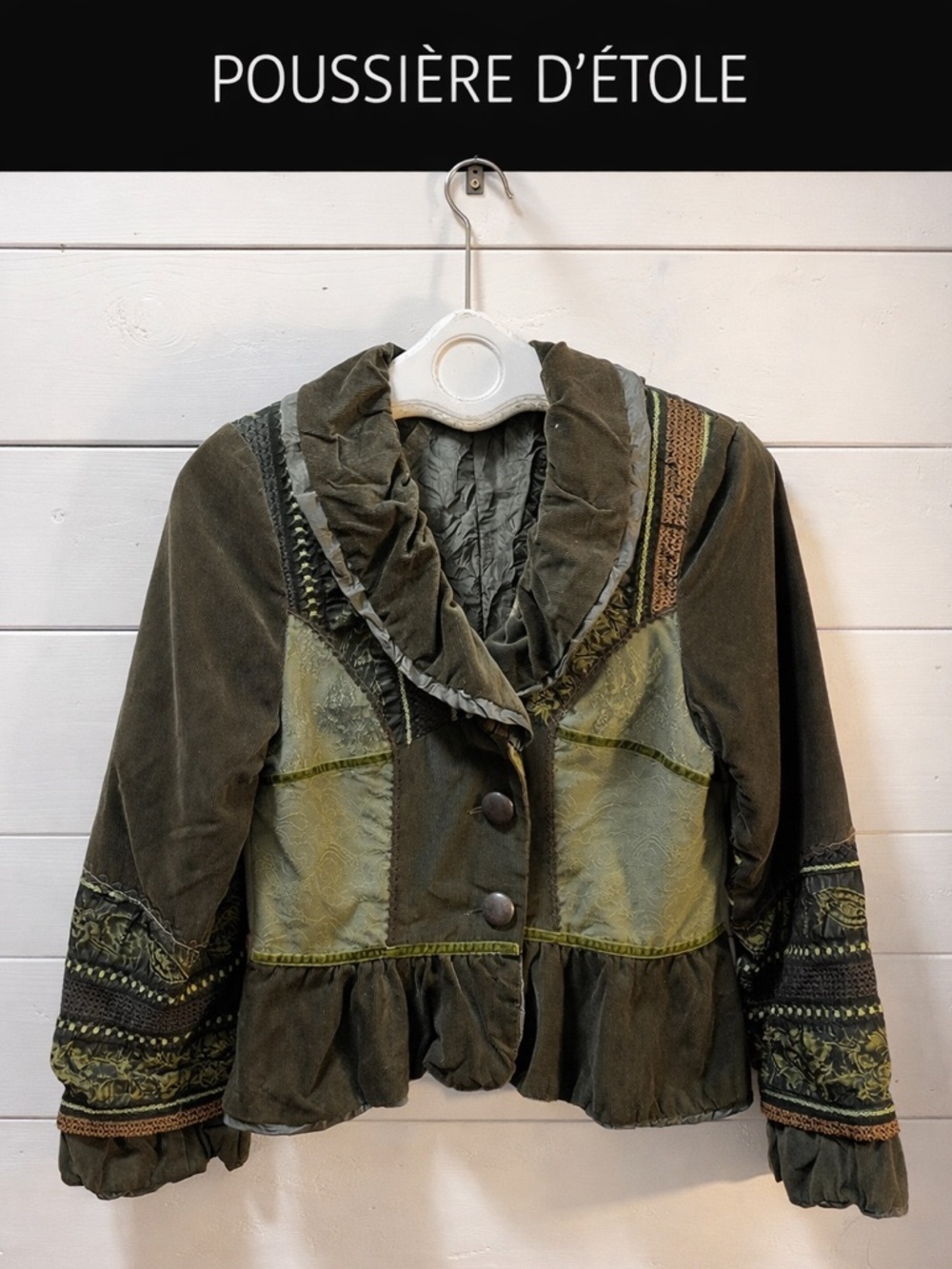POUSSIÈRE D’ÉTOLE Green Boho Patchwork Jacket Size 42